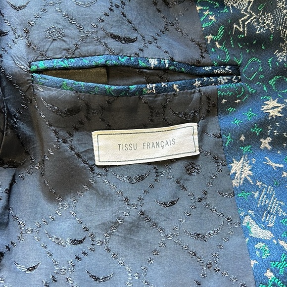 ZADIG and VOLTAIRE Viking Jacquard Glam Blazer Jacket Single Button Green Blue - Picture 13 of 16